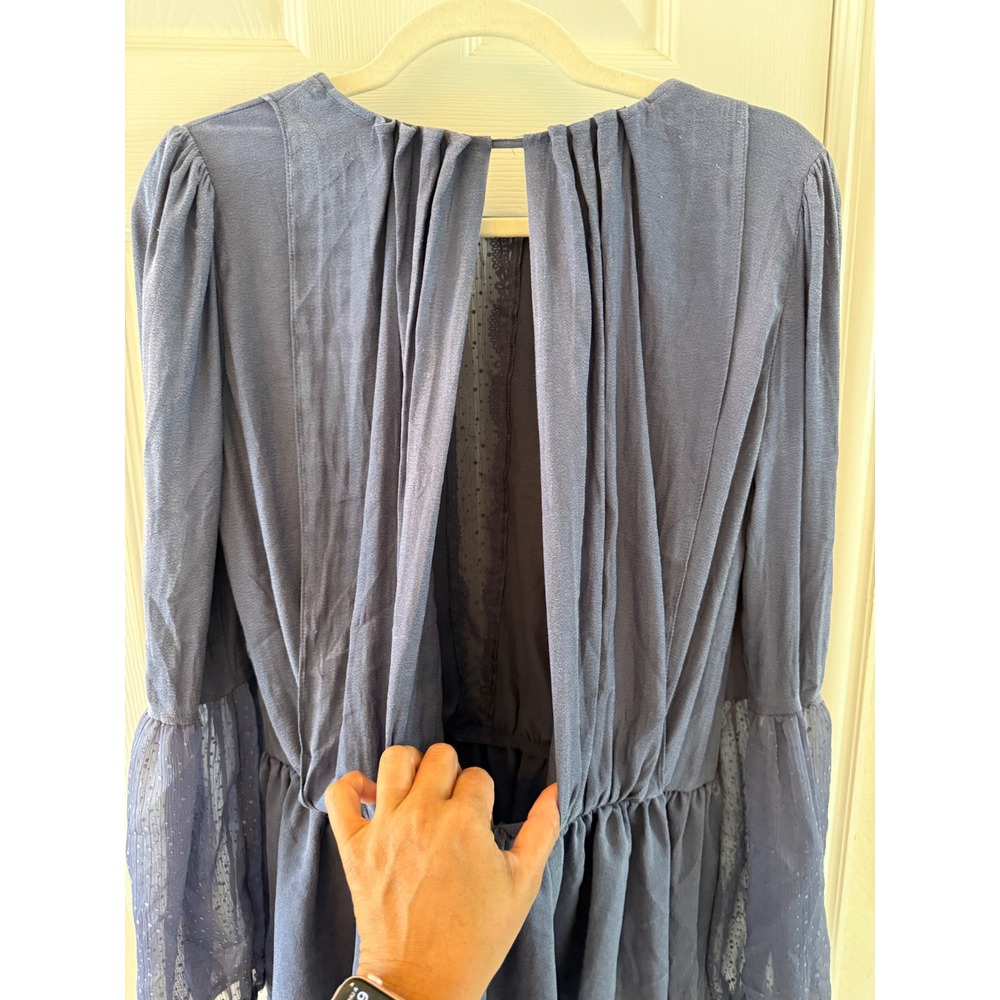 Free People Soul Serene Blouse Blue Open Back Lace Boho Tunic Top - Picture 6 of 8